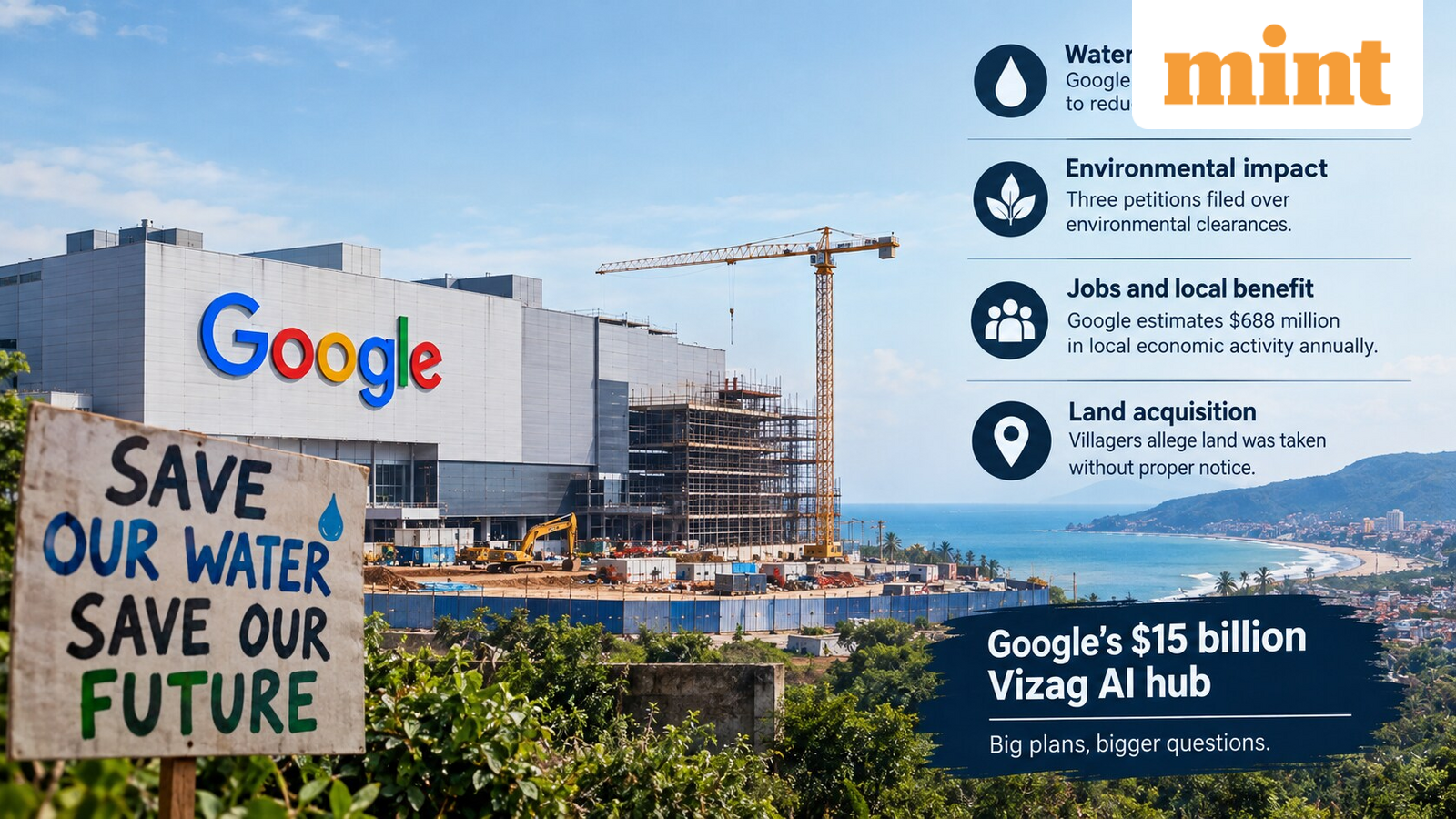 Google defends $15 billion Vizag AI hub as water fears, land disputes and protests put project under scrutiny — Mint India, Stillwater Technology news